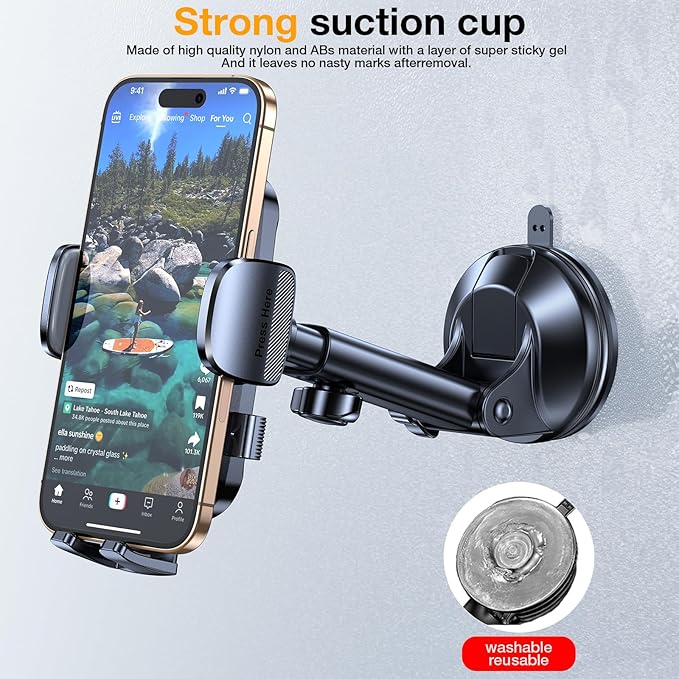 Romuto Car Phone Holder MountใSuper Suctionใ Cell Phone Mount Phone Holders for Your Car Accessories for Women Men Dashboard/Windshield/Vent/Wall Shower Mounts Truck Stand for iPhone Samsung