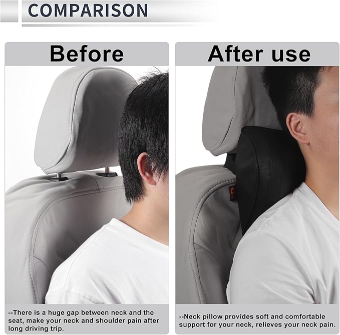 Car Headrest Pillow Ergonomic Comfortable Neck Support Pillow Nappa Leather and Memory Foam Adjustable Width Coffee 1 Pc for Driving Travel