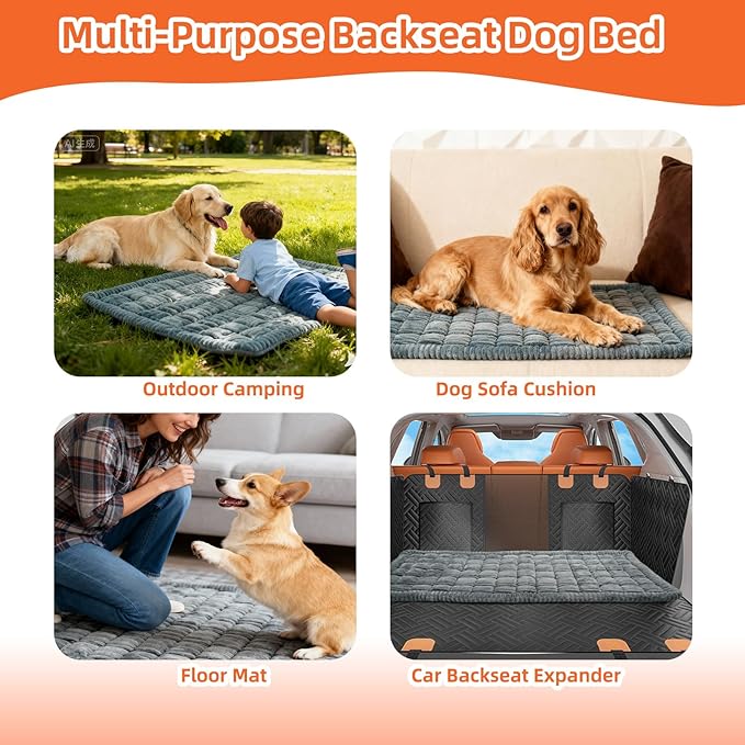 Backseat Pet Bed Mat, Deluxe Dog Seat Covers,Truck Plaid Dog Bed for Car Back Seat, Non-Slip Travel Pet Mat, Back seat Extenders for Car/SUV (for L-Grey)