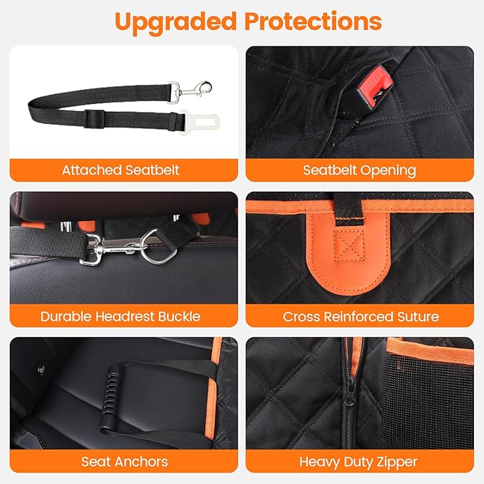 Dog Seat Cover for Back Seat Hard Bottom,Holds 500 lbs,Waterproof Dog Car Seat Cover for Back Seat Extender,Scratch-Proof Pet Hammock for Car,SUV,Truck - with Mesh Window & Storage,BlackOR