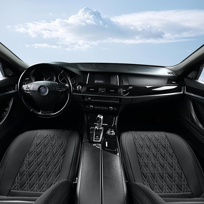 Black Leather Seat Covers for Cars, 2PCS Seat Cover Front Bottom Seat Cushion Cover, Universal for Most Vehicles, Automotive Interior Seat Protector, Car Seat Cover for Men and Women