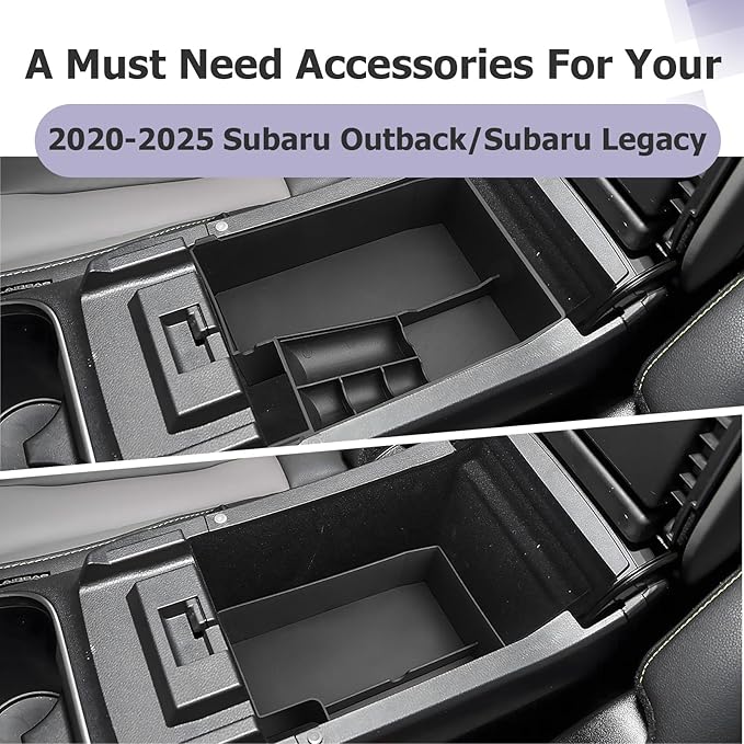 LUWU Outback 2020-2025/Legacy 2020-2025 Accessories Compatible with Subaru Outback/Legacy Center Console Organizer Armrest Console Storage Box Insert Tray ABS Material Black Coin Container 2-Pack