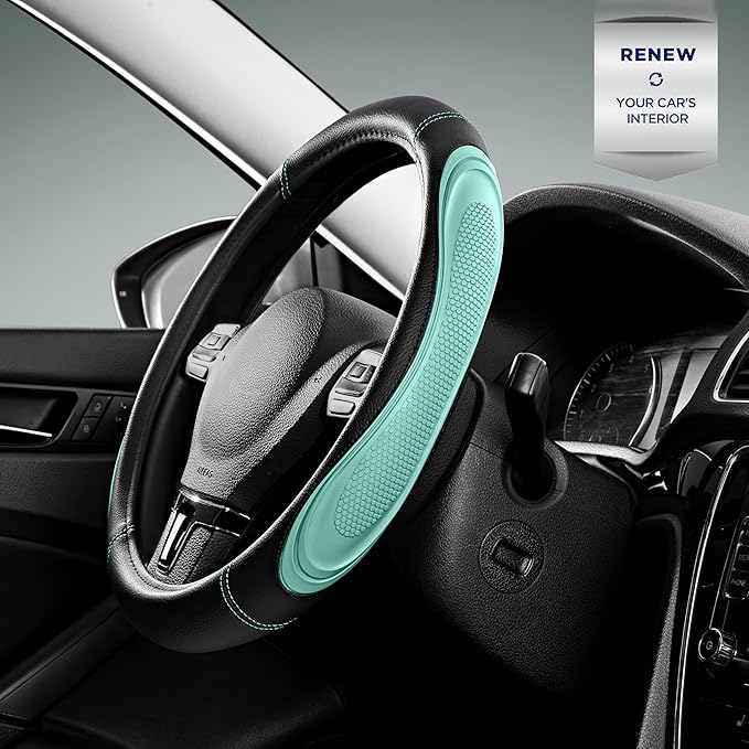 Road Comforts Car Steering Wheel Cover - Microfiber Leather Steering Wheel Wrap Sports 14.5-15 Inch Steering Wheel Cover Non-Slip for Men Women Mint Color