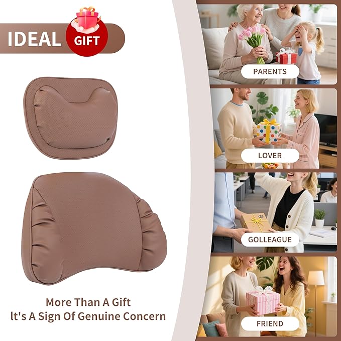 Lumbar Support Pillow for Car Seat, Memory Foam Leather Lumbar Pillow for Lower Back Pain Relief - Back Cushion for Driving - Chair Support for Office Chair, Gaming Chair, Brown, 1 Pack