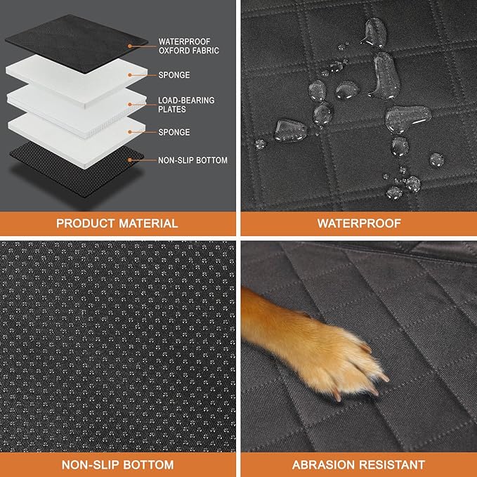 petizer Back Seat Extender for Dogs, Support 420lbs - Detachable Hard Bottom Dog Car Seat Cover, Waterproof Nonslip Dog Hammock, Scratch Proof Washable Backseat & Door Protector for Car, SUV, Truck