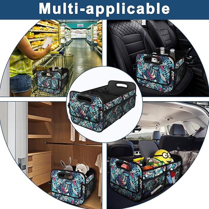 Deosk Car Trunk Organizer for SUV, Car Organizers and Storage with 6 Pocket, Car Accessories for Women/Men 50L Waterproof Polyester Trunk Organizer(Medium, Leaves)