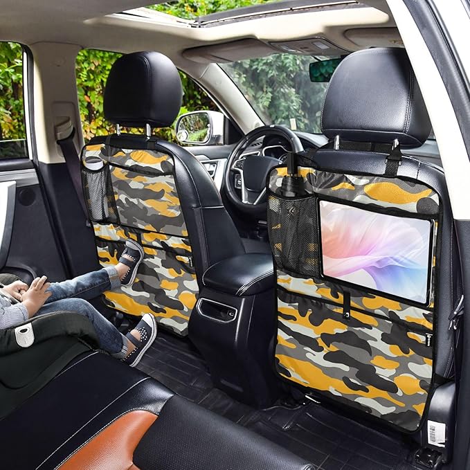 Automotive Seat Back Organizers Car Seat Organizer Waterproof Car Back Storage Kick Mat, Backseat Car Organizer with Pockets,Car Seat Protector Fit All 2Pcs Camouflage