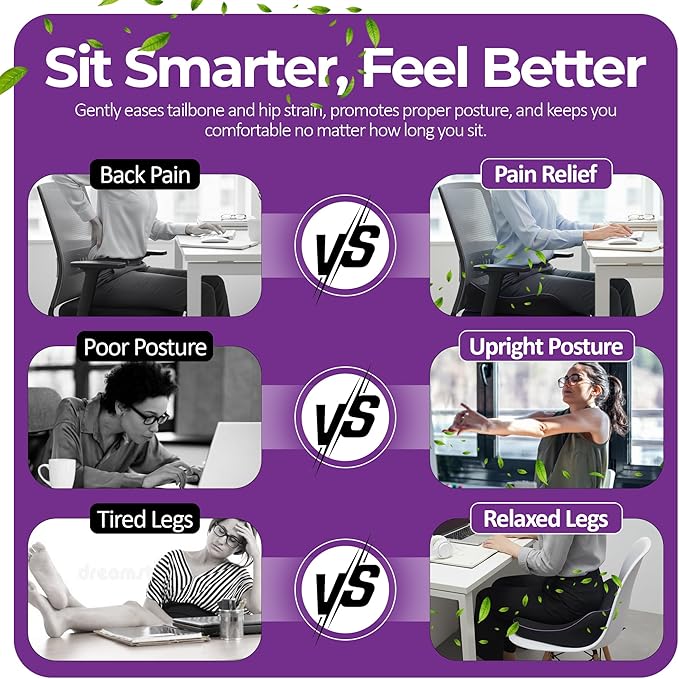 Carepath Memory foam seat cushion | Pain relief seat cushion for office chair, desk for long sitting, sciatica ,back & butt _Orthopedic office chair cushions for back pain, Car travel | Extra Dense