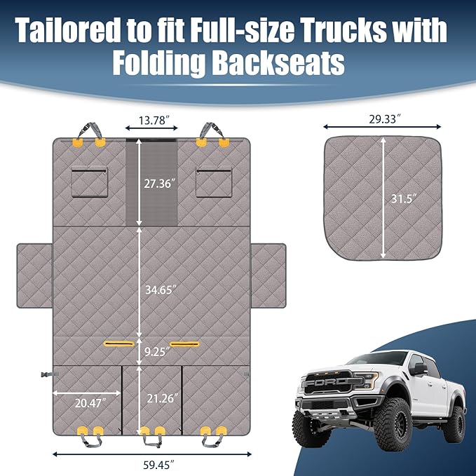 Dog Car Seat Cover for Back Seat, Hard Bottom Car Seat Cover with Door Protector for Full-Size Crewcab Trucks, Scratch-Resistant, Waterproof Back Seat Extender for Dogs