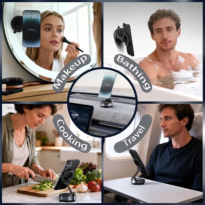 2026 Upgraded Vacuum Magnetic Car Phone Holder 360° Reinforced 96LBS Ultra Suction Cup Phone Mount for MagSafe Cell Phone Holders for Your Car/Gym/Mirror Mount for iPhone & Android