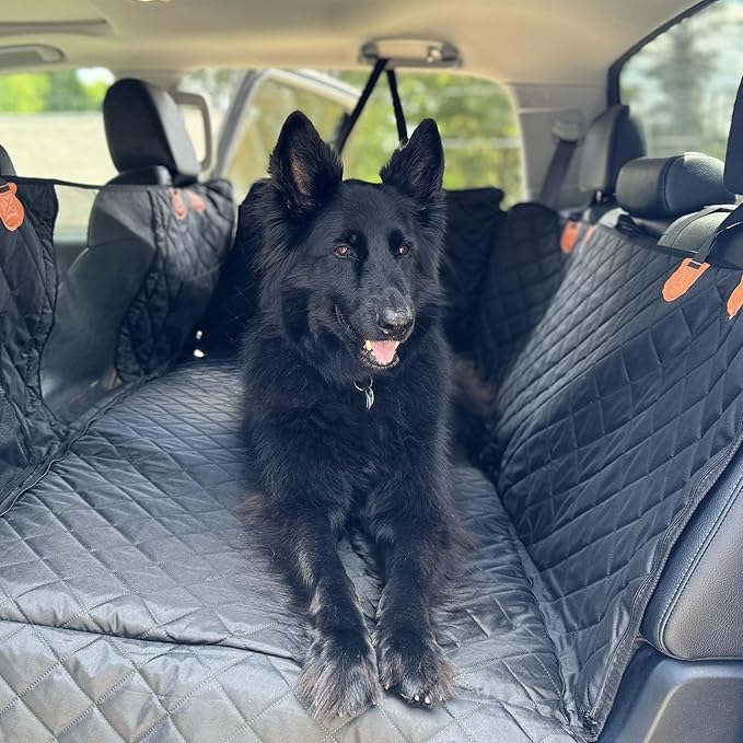 Backseat Cover for Pets, Hard Bottom Car Seat Cover for Dogs, Waterproof, Scratch-Resistant, Non-Slip, Soft-Touch Material, Dog Hammock for Car with Mesh Window for Cars, Trucks, and SUVs