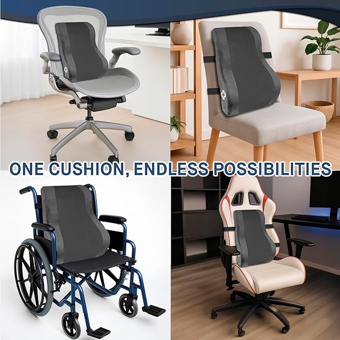 Samsonite Ergonomic Lumbar Support Pillow for Office Chair and Car Seat - Memory Foam Back Support Lumbar Pillow, Premium Cushion Chair Support for Lower Back Pain Relief and Versatile Use (Gray)