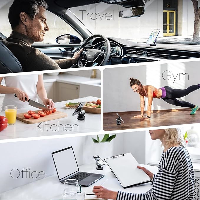 Car Phone Holder with Magnetic Ring Vacuum Magnetic 360° Adjustable Portable Magsafe Spherical Phone Mount for Car Home Gym Office Compatible All Smartphones (Silvery)