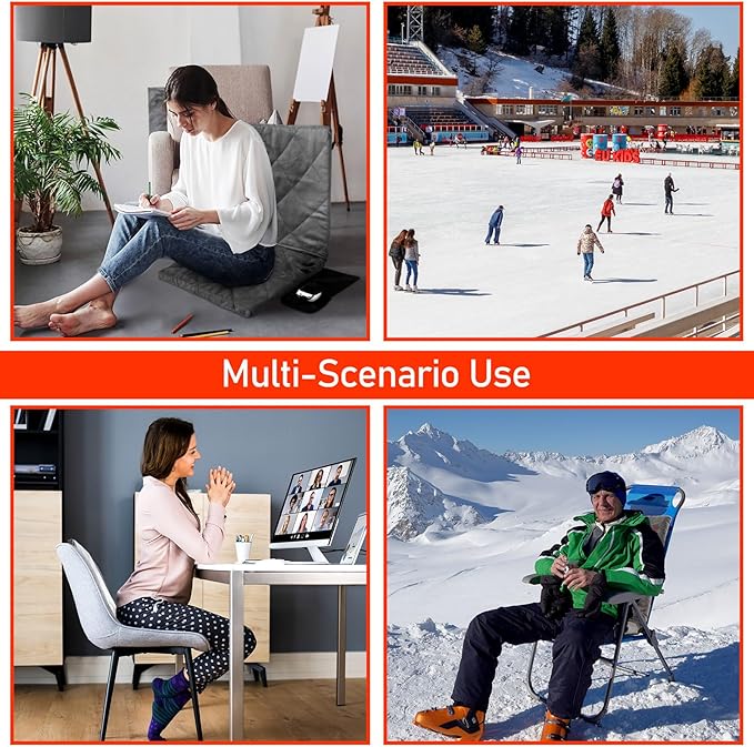 Juexica Portable Heated Seat Cushion Warm Stadium Seats Camping Outdoor with Back Support and 3 Level Winter Heated Seat Cover for Outdoors, No Power Bank(15.7 Inch,Grey)