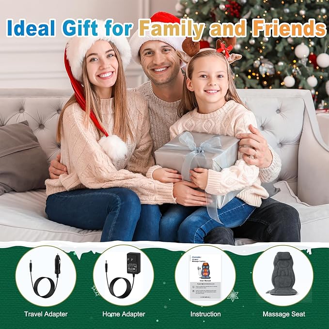 Back Massager with Heat, Full Body Massage Pad with Pillow Neck Support, Soft Plush Fabric Cover, Chair Massager with 3D Lumbar Truction and 8 Vibration Motors, Gifts for Dad Mom, Home Office Use