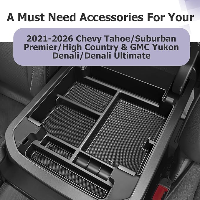 LUWU Center Console Organizer Compatible with 2021-2026 Tahoe/Suburban(Premier/High Country)&GMC Yukon Denali/Denali Ultimate Accessories Armrest Console Box Only Fit For Power Sliding Center Console