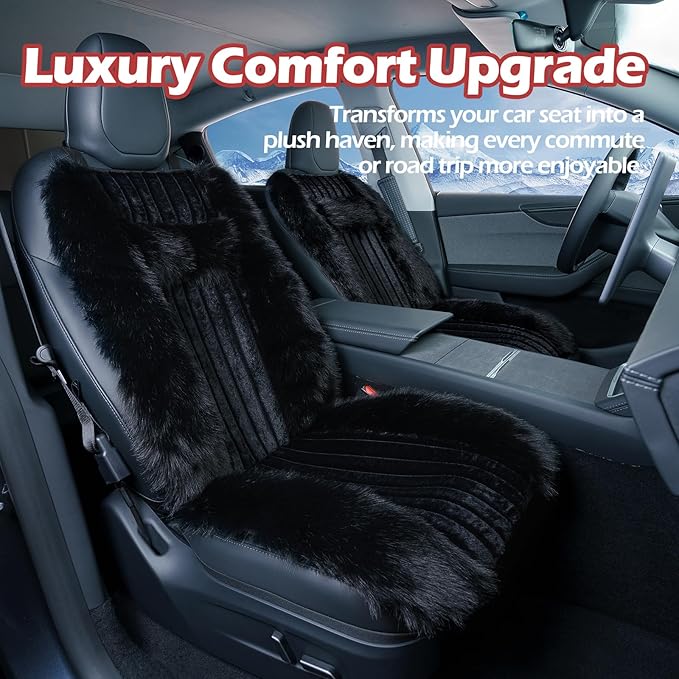 Winter Plush Car Seat Cushion, Full Back Wrap Around Thickened Soft Warm Car Seat Cover, Fuzzy Fluffy Automotive Seat Protector Pad for Cold Weather, Compatible with Most Cars Sedans SUVs Trucks