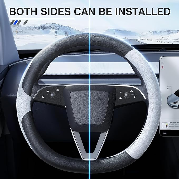 Nappa Leather Steering Wheel Cover - for Tesla Model 3/Y 2016-2025 2026 Juniper/Highland - Breathable Non-Slip Model 3/Y Steering Wheel Protector - Enhance Driving Experience and Interior Aesthetics