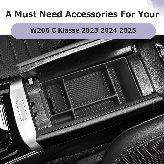 LUWU Center Console Organizer Compatible with 2022-2026 Benz C-Class C300/C300 4Matic/AMG C43/AMG C63 SE Performance W206 Accessories Armrest Console Storage Box Insert Tray ABS Material Black