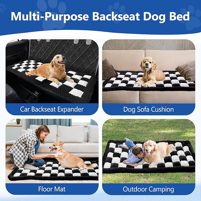 Thickened Dog Bed for Car Back Seat, Upgraded Bottom Non-Slip, Fits Hard Bottom car seat Cover for Dogs, Premium Mixed Color, Dog Car Seat Cover (Black-White)
