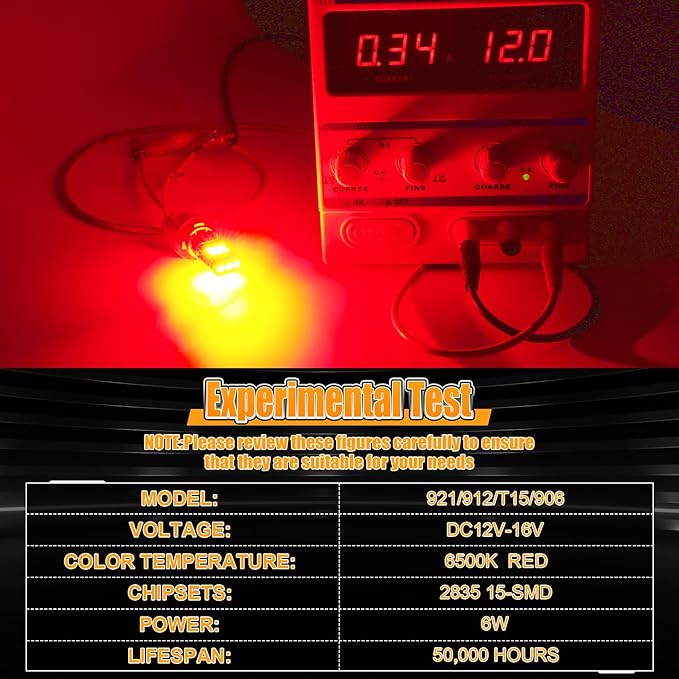 912 921 LED Bulb for Backup Reverse Lights, 2835 15-SMD Chipsets Error Free 300% Super Bright 906 922 W16W T15 LED Lights - (Pack of 2, Red)