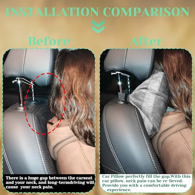 1 Pack Universal Car Headrest & Neck Support Pillow Soft Auto Seat Headrest Neck Rest Cushion for Driving with Adjustable Strap, Memory Cotton and Removable Cover, Ergonomic Design Gray