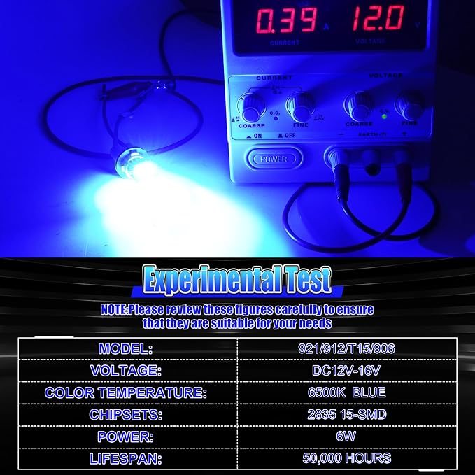 912 921 LED Bulb for Backup Reverse Lights, 2835 15-SMD Chipsets Error Free 300% Super Bright 906 922 W16W T15 LED Lights - (Pack of 2, Blue)