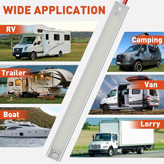 12V LED Interior Light Bar, 168LEDs 16W Led Strip Lights with ON/Off Switch, for Enclosed Cargo Trailer Car RV Van Truck Lorry Camper Boat Caravan Motorhome (2 Pack)
