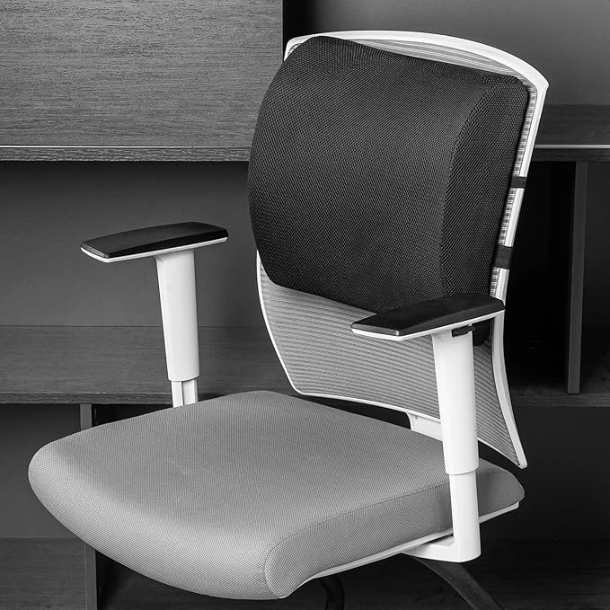 Amazon Basics Rectangular Comfortable Back Support Cushion for Office Chairs, Memory Foam, Black