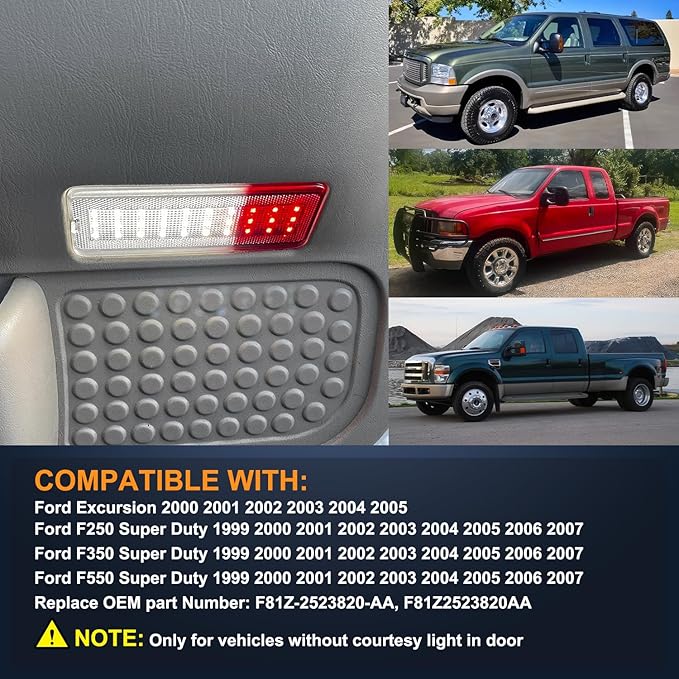 Nilight 2PCS LED Interior Door Panel Light Courtesy Warning Lights White Red Plug and Play Compatible with Ford F250 F350 F450 F550 Super Duty 1999-2007 Excursion 2000-2005