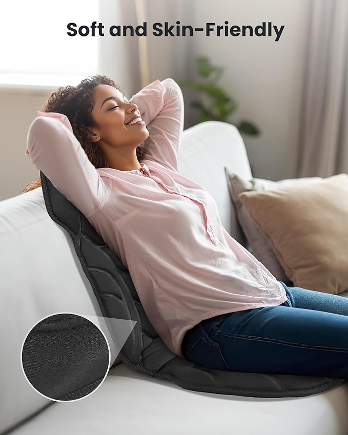 COMFIER Massage Seat Cushion, Back Massager with 8 Vibration Nodes & 5 Modes, Adjustable Chair Massage Pad with Heat for Home Office, Heated Chair Pad,Gifts for Men,Women