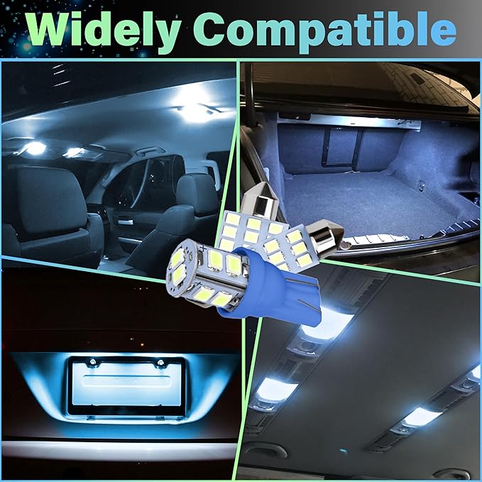 24 PCS Interior Led Dome Lights for Cars, 194 T10 DE3175 578 31mm 42mm Luces Led Para Carro, Accesorios Para Carro for Car Map License Plate Door Side Marker Cornering Trunk Light (Ice Blue)