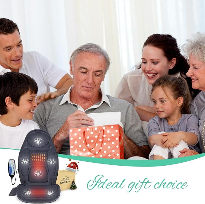 Snailax Back Massager with Heat, Vibration Massage Seat Cushion with 6 Vibrating Motors and 2 Heat Levels, Massage Chair Pad for Home Office use, Gifts for Him Her
