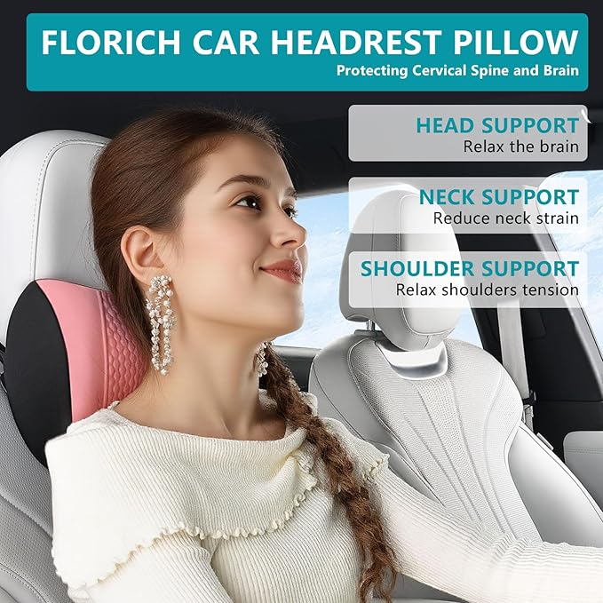 FLORICH Lumbar Support with Car headrest Back Pillow for Chair Headrest Pillow with Gel Memory Foam Massage Point Memory Foam Back Pillow for Office Chair(Light Pink)