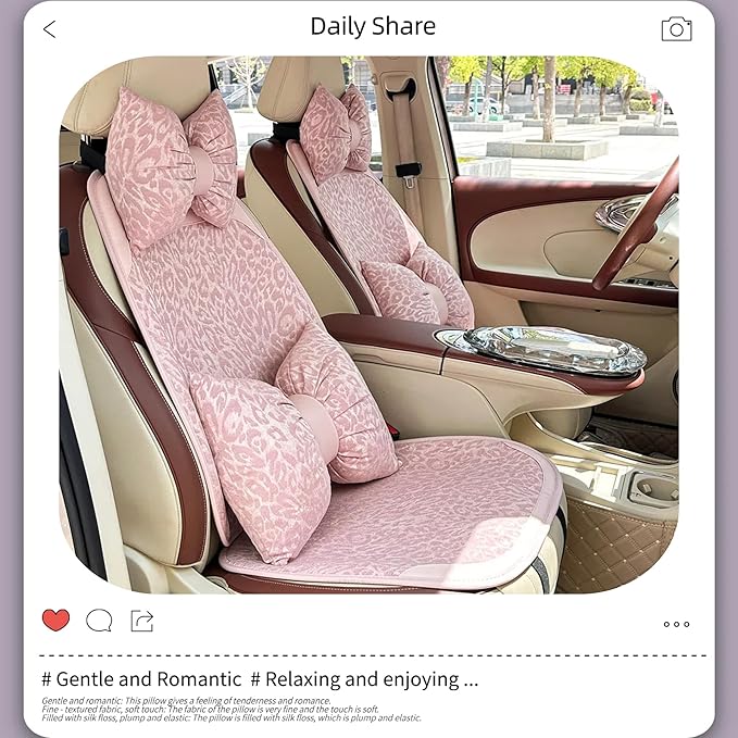 Car Headrest Pillow with Leopard Print Chic Car Interior Breathable Neck Support Cushions Fits for Most Cars (Pink Pillow)