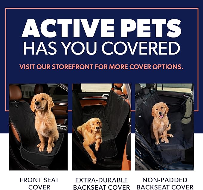 Active Pets Black Car Rear Seat Cover for Dogs, Durable Waterproof & Scratch Resistant Vehicle Backseat Protector, Nonslip Dog Accessory & Pet Protection for Back Seats, Machine Washable