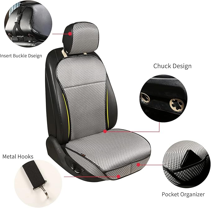 Auto Newer Luxury Breathable Car Seat Cover Fit Four Seasons, Universal Front of Car Seat Cushions, Bottom Seat Covers of Full Wrapped Edge,Universal Fit for 95% Cars,SUV,Pickup,Van(Grey,2PCS)