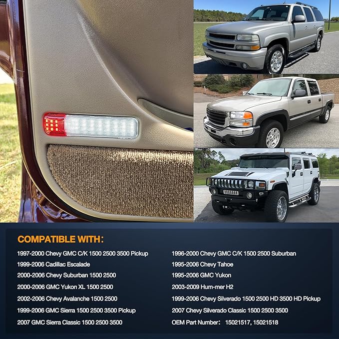 Nilight 4PCS LED Interior Door Panel Light Courtesy Warning Lights White Red Plug and Play Compatible with Chevy GMC C/K Silverado Sierra 1500 2500 3500 HD Suburban Cadillac Escalade Hummer H2