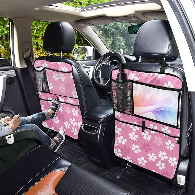 Automotive Seat Back Organizers Car Seat Organizer Waterproof Car Back Storage Kick Mat, Backseat Car Organizer with Pockets,Car Seat Protector Fit All 1Pcs Scattered-cherry-blossoms