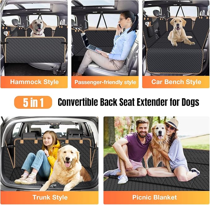 Dog Car Seat Cover for Back Seat, Dog Car Bed Cover with Strong Hard Bottom, Back Seat Extender Hammock for Cars SUV Truck,4 Panels Black Large Size