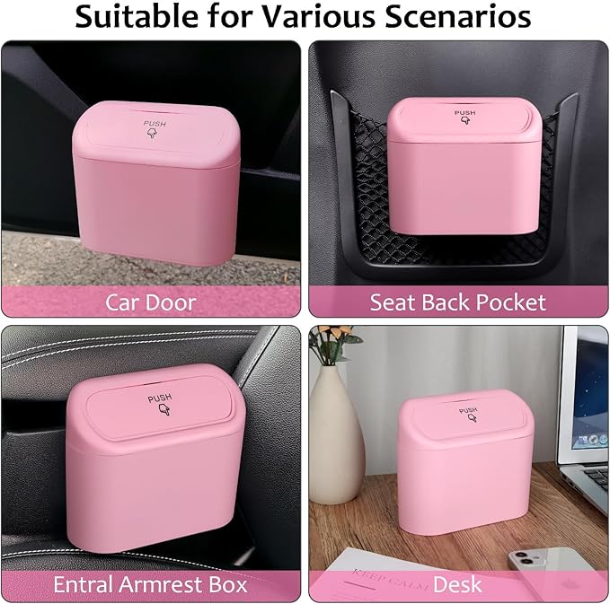 Accmor Car Trash Can with Lid, 2 Pack Mini Vehicle Trash Bin Automotive Garbage Cans, Small Car Dustbin Garbage Organizer Holder with 2 Roll Trash Bag, Portable Hanging Auto Storage Bag Container