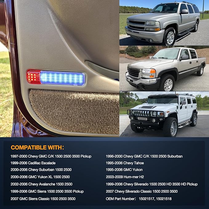 Nilight 2PCS LED Interior Door Panel Light Courtesy Warning Lights Blue Red Plug and Play Compatible with Chevy GMC C/K Silverado Sierra 1500 2500 3500 HD Suburban Cadillac Escalade Hummer H2