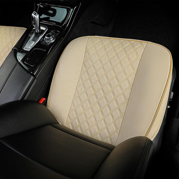 West Llama Linen Front Car Seat Cover Protector Anti-Slip Bottom Seat Cover Fits 95% of Vehicles,Wrapping Around The Bottom,Diamond Pattern(Beige-2Pcs)