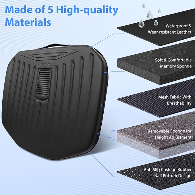 CAR PASS Premium Leather Car Seat Cushion, Comfort Memory Foam Driver Seat Cushion for Long Driving, Waterproof Non-Slip Seat Cushions for Cars, Truck, SUV, Office Chairs, Stadium, Black