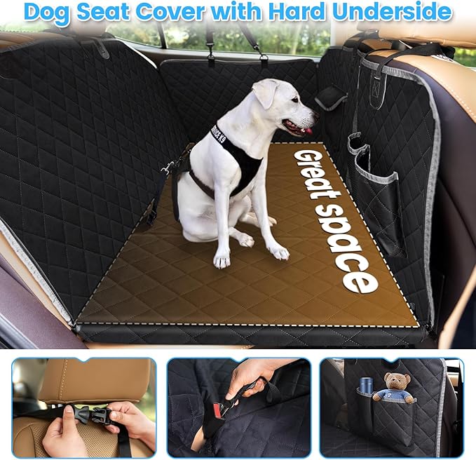 Dog Car Seat Cover for Back Seat, Back Seat Pet Cover with Side Protection and Viewing Window, 600D Heavy Duty Scratch Proof Nonslip Durable Soft Back Seat Covers for Cars Trucks and SUVs