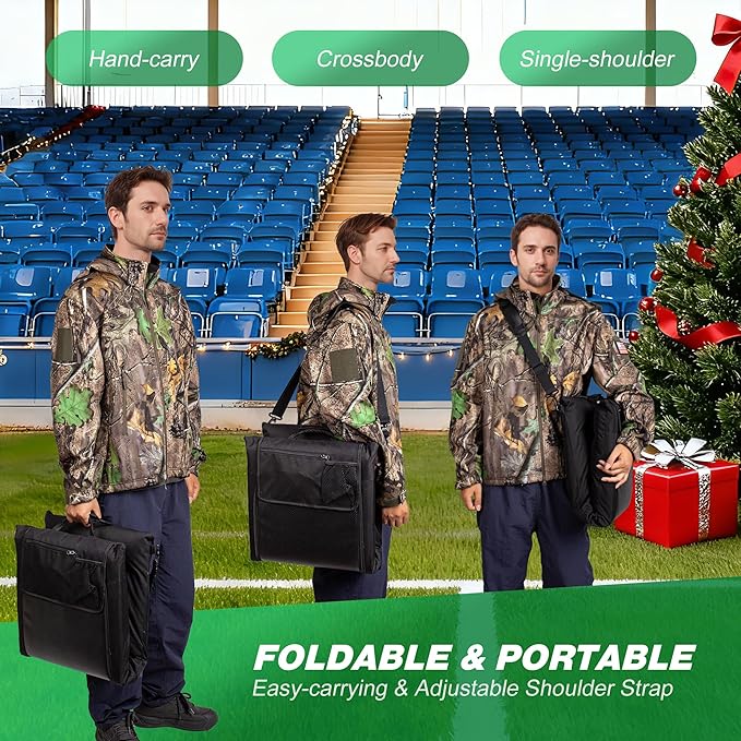 Heated Stadium Seats for Bleachers with Back Support, Foldable Stadium Chair, Portable Bleacher Seat, USB Rechargeable Warm Cushion,Outdoor Camping Games Sports, 3 Heat Levels & Timer, Waterproof