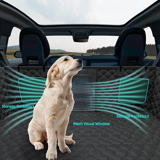 Back Seat Extender for Dogs Premium Waterproof Dog Seat Cover for Back Seat- Heavy-Duty Non-Slip Bench Protector Split Bench Access & Safety Leash Anchor Universal SUV/Truck/Car Fit