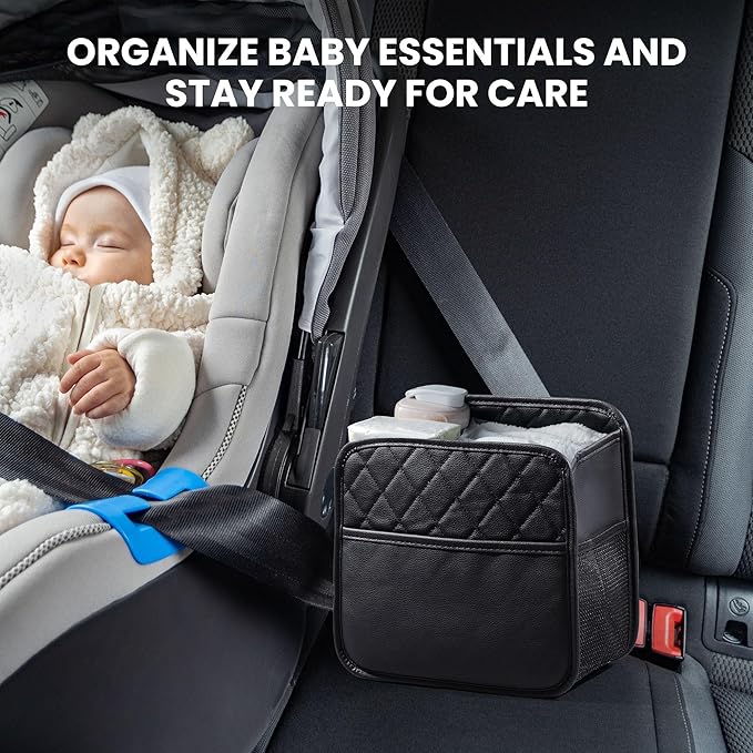 Backseat Car Organizer, PU Leather Car Storage with 2 Mesh Pockets, 9.8" x 9.8" x 5.5", Foldable & Universal, For Car, Truck, SUV