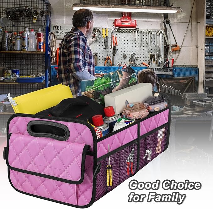 Deosk Car Trunk Organizer for SUV, Car Organizers and Storage with 6 Pocket, Car Accessories for Women/Men 70L Waterproof Polyester Trunk Organizer(Large, Pink)