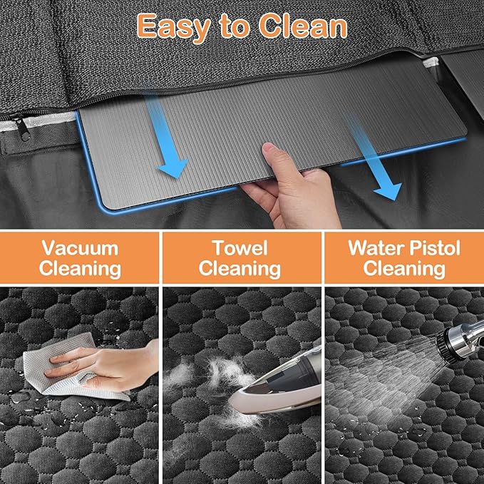 Mancro Back Seat Extender for Dogs with Detachable Mat,Hard Bottom Car Seat Cover for Dogs Supports 400lbs, Waterproof Dog Car Seat Cover for Back Seat, 600D Scratch-Proof Dog Hammock for Car,Black